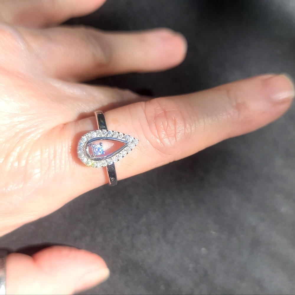 White Topaz & sterling silver water drop ring